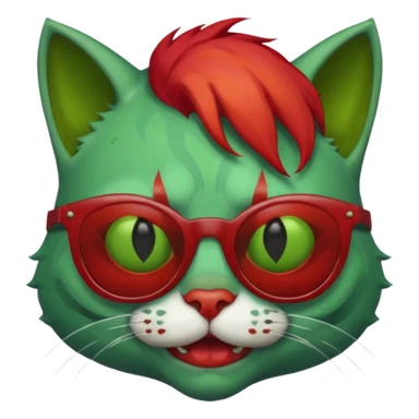 Zombie cat with sun glasses and red hair and joker nose sticker