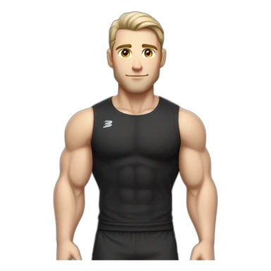 Pale skinned Fit Man With the biceps and dark brown hair in black shirt, gray sports shorts and white Sneakers Scales of the back of the head sticker