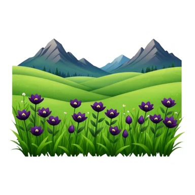 meadow with deep green grass and dark flowers, daytime sticker