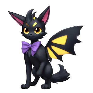 Shiny Dark Cool Edgy Black beautiful ethereal fantasy Kawaii Sona Umbreon-Noibat-Litten-Fakemon-cat-animal with edgy bat-ears bow tie black mane vtuber model Full Body sticker