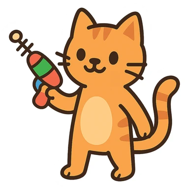flat toon style cat with a playful ray gun sticker