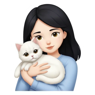 One black hair girl hugging one white puppy and one white persian cat sticker