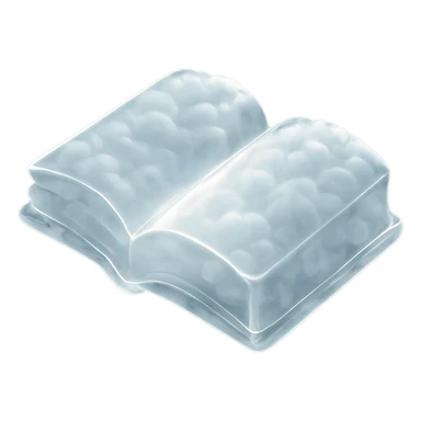 thick open book top view, pages and cover made of bright white fluffy clouds, matte glass style sticker