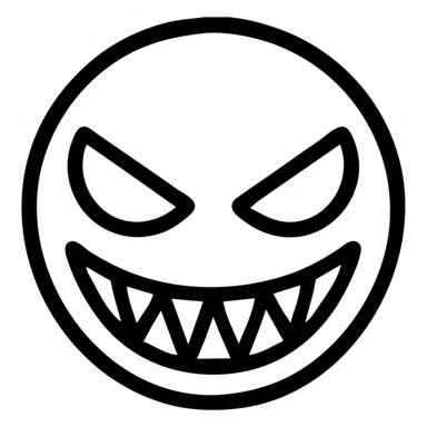 creepy face with sharp teeth and wide smile, sharp black outlines, simple but detailed drawing, clear shadows and highlights, no gradients sticker