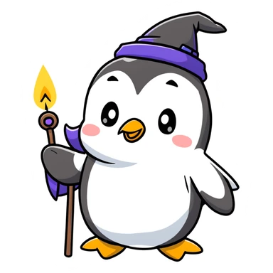 cute penguin wizard casting spell with wand sticker