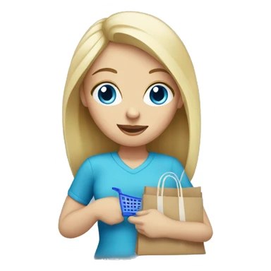 white woman with blue eyes buying shopping sticker