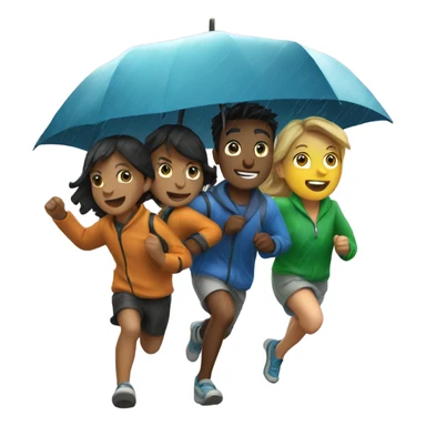 4 friends running and playing in the rain sticker