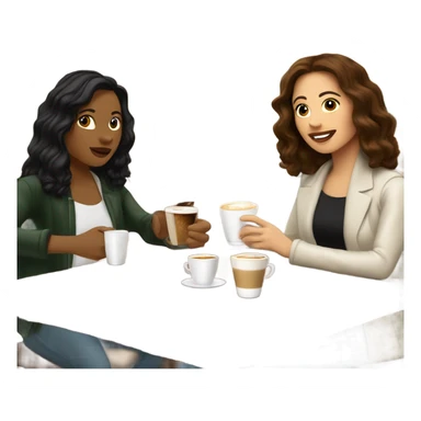 puerto rican woman light skin with shoulder-length, wavy, brown hair drinking latte with Italian Roman woman with black, straight hair drinking espresso at table sticker