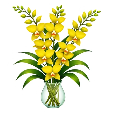 big bouquet yellow Dendrobium Orchid, stem, leaf sticker
