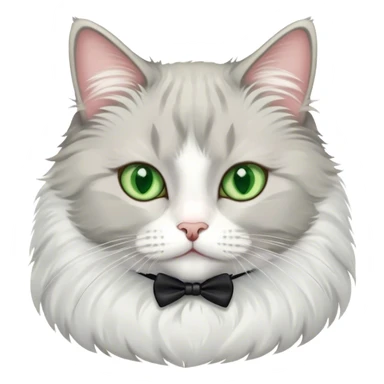 grey fluffy with white tuxedo cat green eyes  sticker