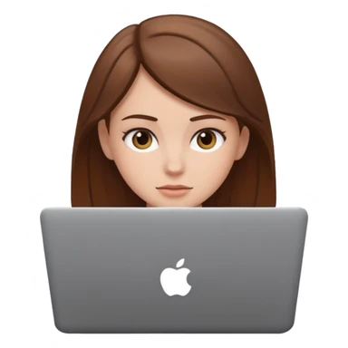 white girl with brown hair using a laptop, focused expression sticker