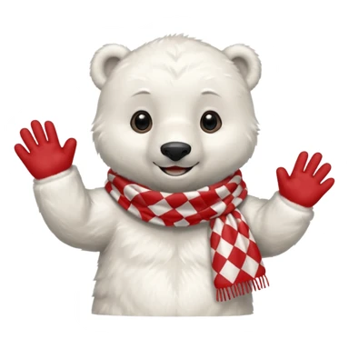 baby Polar Bear, smiling, hi five, wearing red Checkered Triangle scarf sticker
