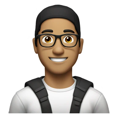 A happy gamer with Dark hair, a black cap and glasses sticker