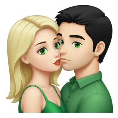 A blonde girl with fair skin and green eyes and a guy with black hair and fair skin and green eyes are kissing sticker