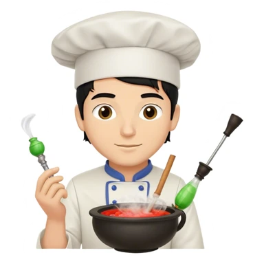A white guy with black hair mixing a hookah bowl with a chef hats  sticker