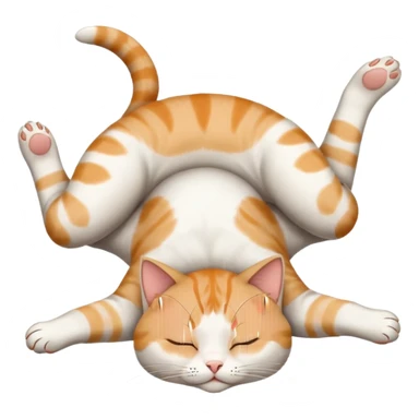 grey and white small cat eyes closed lying down upside down with paws stretched out straight in different directions sticker