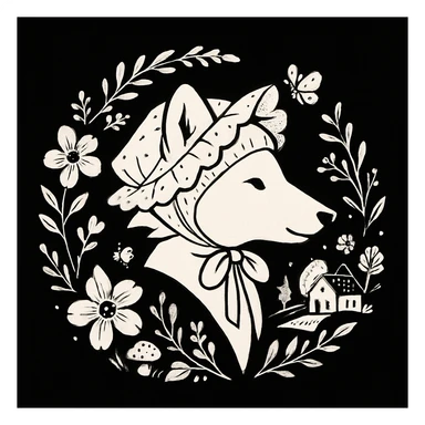 Give the Overwolf logo a cute cottagecore makeover, while maintaining the black and white aesthetic sticker