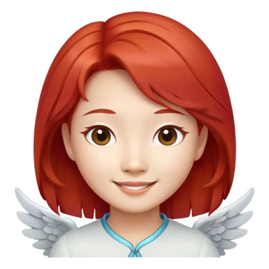 Smiling Asian angel with red hair and oval face sticker
