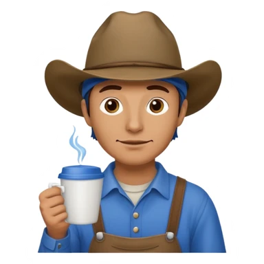 Ranch hand with blue hat and coffee mug sticker