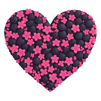 goth sakura heart, black heart with extra sakura petals, lush and vibrant sticker