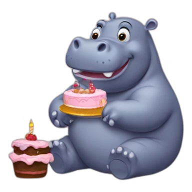 hippo with a cake sticker