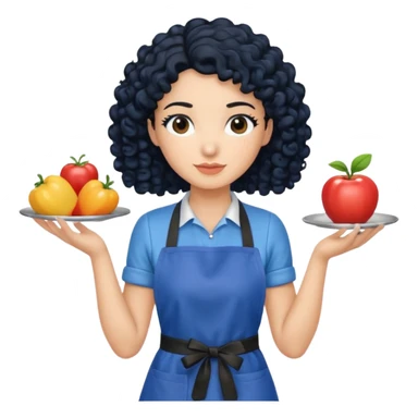 woman with curly black hair in blue apron sticker
