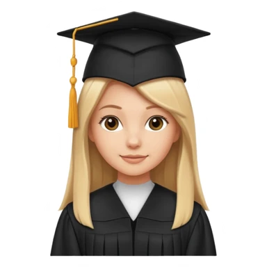 white girl with straight hair, standing proudly in black graduation cap and gown, subtle smile sticker