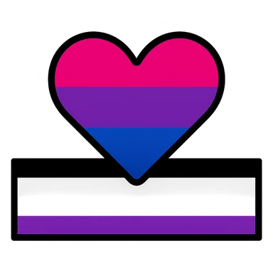Asexual pride flag with a heart in the center colored in bisexual flag colors, much thinner outlines, clean and bold design, no background. sticker