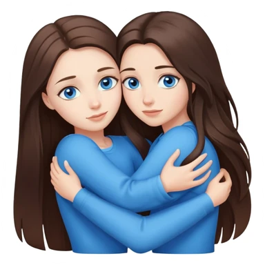 long brunette hair girls with blue eyes hugging eachother  sticker
