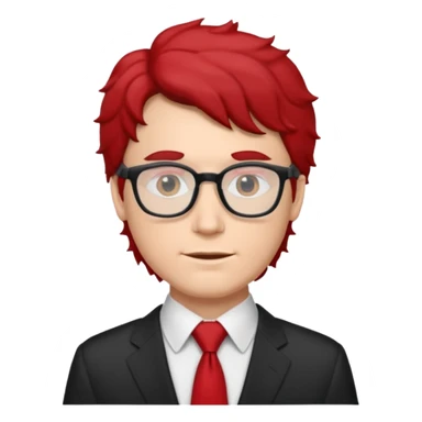 white man in white shirt, having red tie, black wavy hair, wearing glasses sticker
