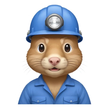 a mole rat, blue helmet, headlamp, worker cloth sticker