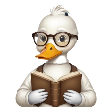 white duck holding book wearing glasses sticker