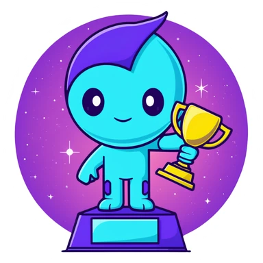 Alien award trophy with aurora-like cosmic colors, deep space purples and blues, gleaming with stardust sticker