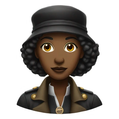 A tall black female revolutionary in dark shades and a tam hat. sticker