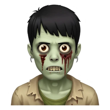 homem zombie de franja, cabelo preto, uma ponta maior da franja e o resto do cabelo picotado, cabelo médio e com piercing no septo sticker