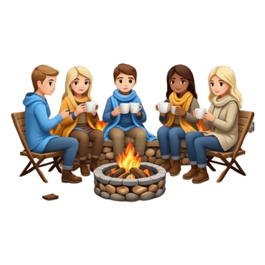 People drinking coffee around a fire pit with blankets  sticker