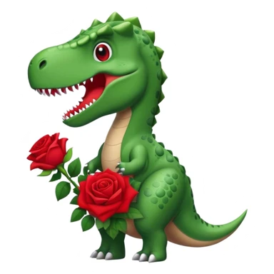 Dinosaur holding bouquet of red roses sticker