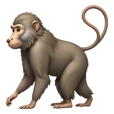 cinematic-hairy baboon-full-body-standing on all fours-emoji,-head-tilted-dramatically,-thick-grey-and-brown-fur,-simplified-yet-realistic-focused-features,-highly-detailed,-glowing-with-an-almost-sarcastic-glow sticker