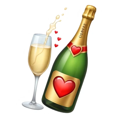 Draw a champagne bottle with a heart label using an isometric camera with a High-Angle Shot. sticker