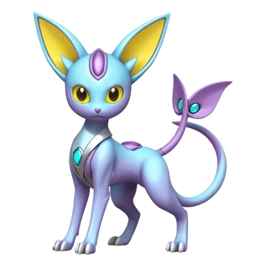Mechanical Miraidon-Espeon-Mewtwo-Fakémon-hybrid-creature (full body)  with yellow eyes and cyan markings sticker