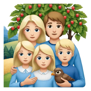 Eigene Familienbild mit 3 Personen; Frau mit dunklen Augen und dunkle lange Haare; Mann mit Vollglatze und Blaue Auge;  kleinkind mit blonden Haaren und dunklen Augen sticker