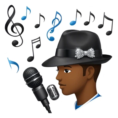 Icon for R&B Music: collage of famous R&B artists, represented by silhouettes or symbols like a fedora, microphone, sparkly glove, and music notes. The image should convey the energy and soul of R&B music. Transparent background. sticker