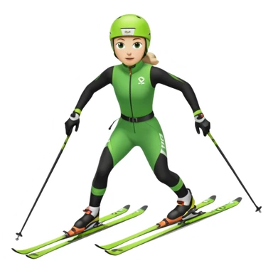 Xc ski racer in green and black clothing. Full body, classic skiing uphill sticker