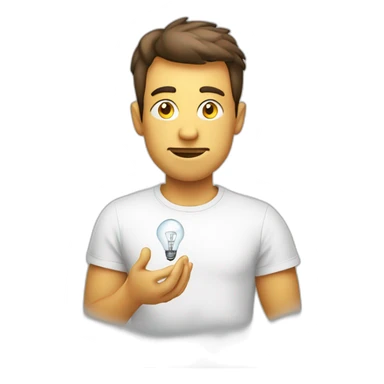 man white tshirt thinking with light bulb sticker