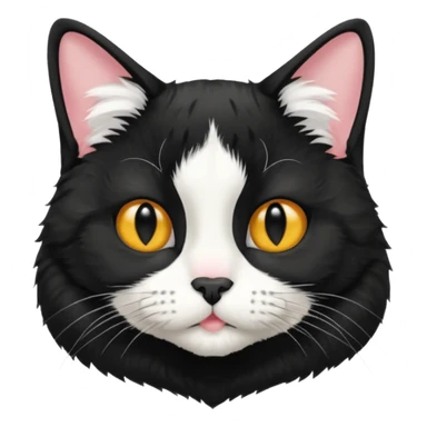 A tuxedo cat, top half body, a black mark near his mouth under the nose sticker