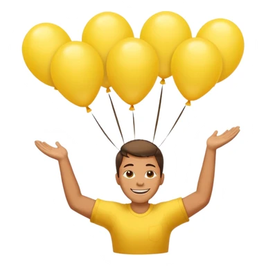 человек зацепился о шарики желтого цвета и летит вверх sticker