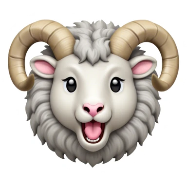 Cinematic Cute Yawning Ram Portrait Emoji, Head tilted slightly with a dramatic, wide-open yawn, showcasing a soft, woolly grey fur with gently drooping horns and ears, round dark eyes barely open in drowsy contentment, Simplified yet irresistibly adorable features, highly detailed, glowing with a soft, cozy glow, high shine, relaxed yet expressive, stylized with a touch of rugged whimsy, bright and endearing, soft glowing outline, capturing the essence of a sleepy yet affectionate ram, so drowsy it feels like it could stretch out of the screen and curl up for a nap! sticker