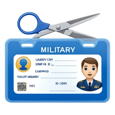 Scissors cutting military ID card in the middle front view sticker