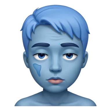 blue face, raised eyebrow, half-closed eyes, and slightly puckered lips sticker