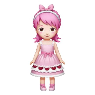 Isolated detaile illustration of the most modern raspberry torte doll figurine full body with pink hair and a hairband sticker